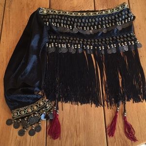 Belly Dance Hip Skirt Scarf Wrap Belt Black Gold
